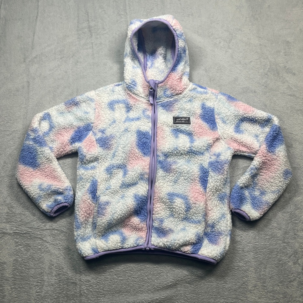 Eddie Bauer Sherpa Fleece Hoodie Girls Multicolor Tie Dye Full Zip Jacket S 7/8